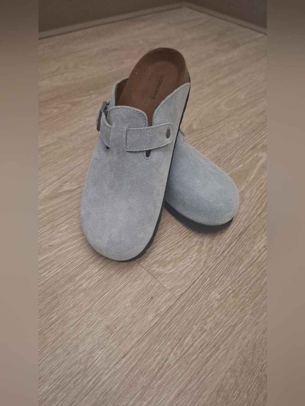 Women's Suede Slip-On Clog in Light Blue Size 6